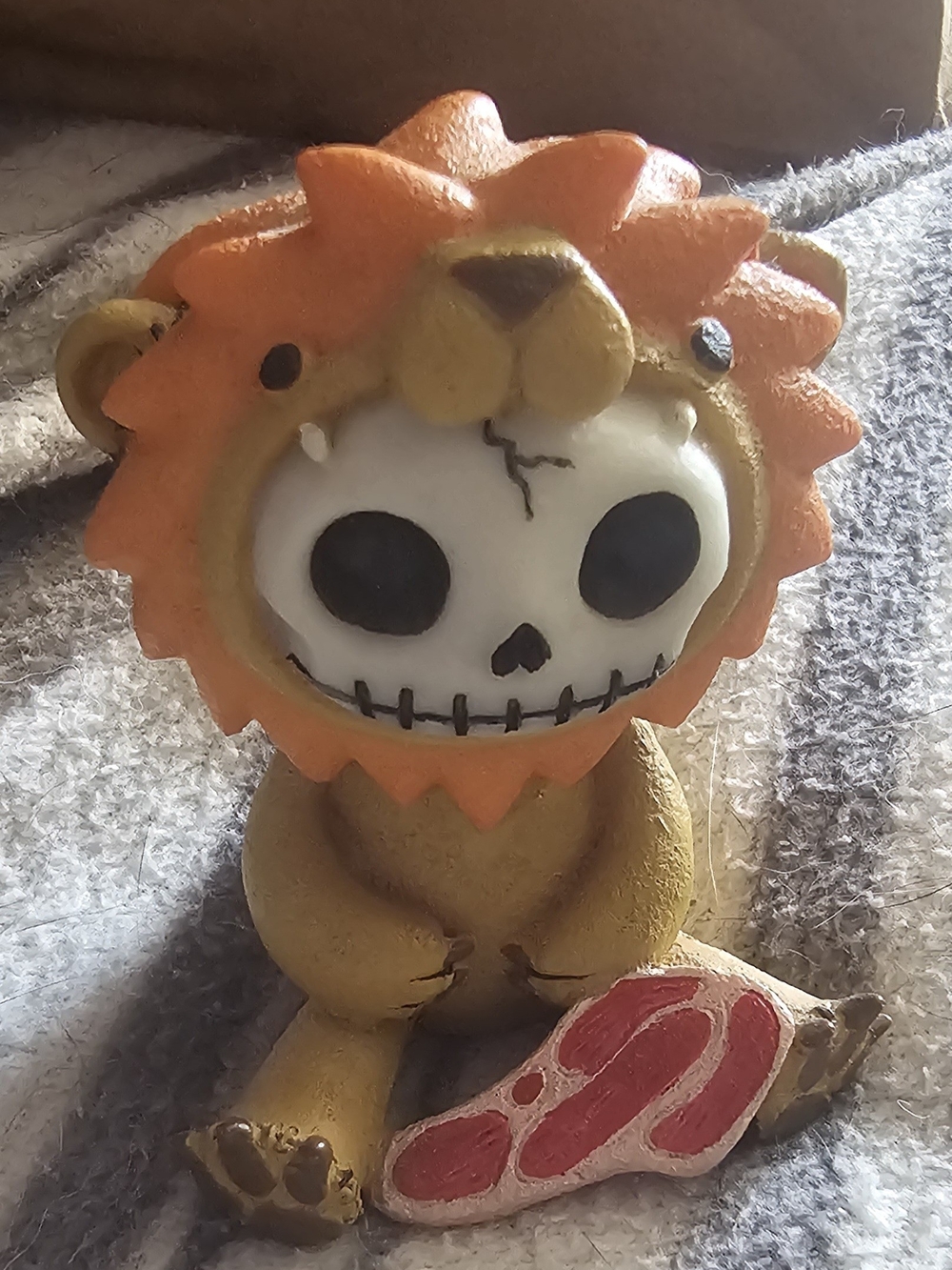 Orange Lion Costume Skull Figurine Furry Bones